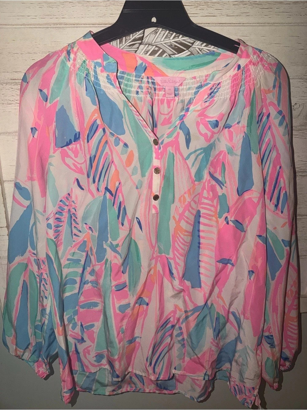 Lilly Pulitzer Elsa Silk Top Blouse, Pink & Green